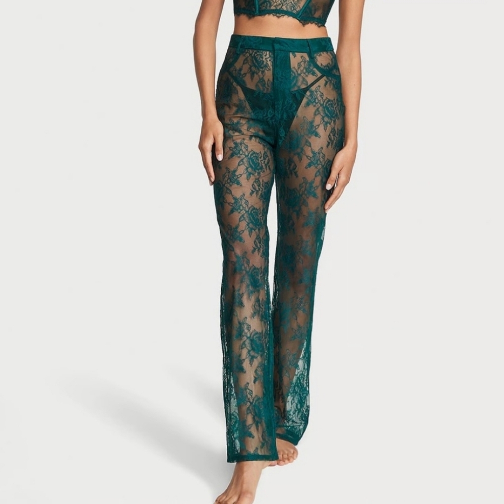 NEW VICTORIA'S SECRET VS Archives Rose Lace Pants Deepest Green Medium - Picture 2 of 5